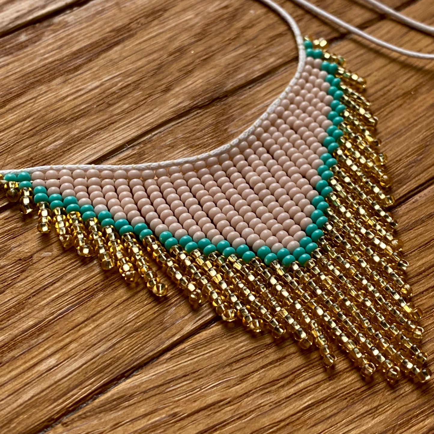 Glass seed beaded fringe
