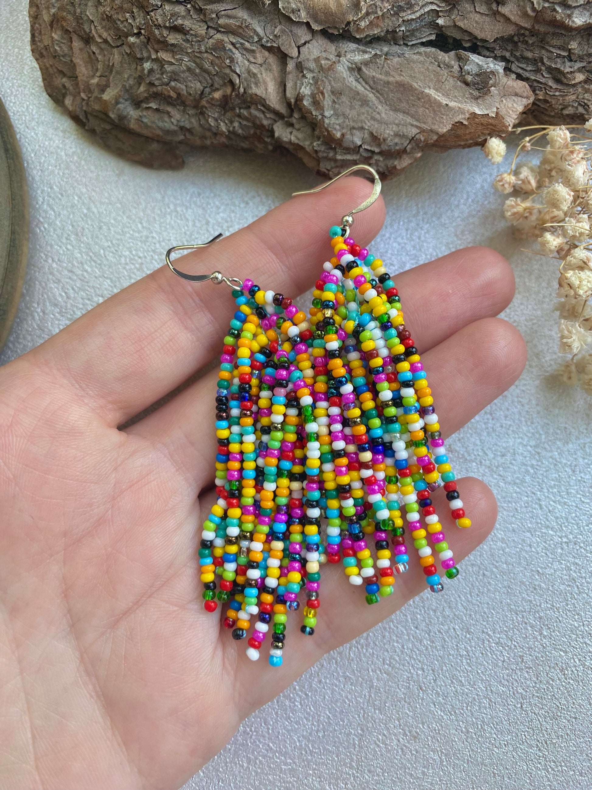 I pack multicolor bohemian earrings in a handmade jewelry bag that I make myself. Made in Ukraine. Ukraine shop, Ukrainian seller.