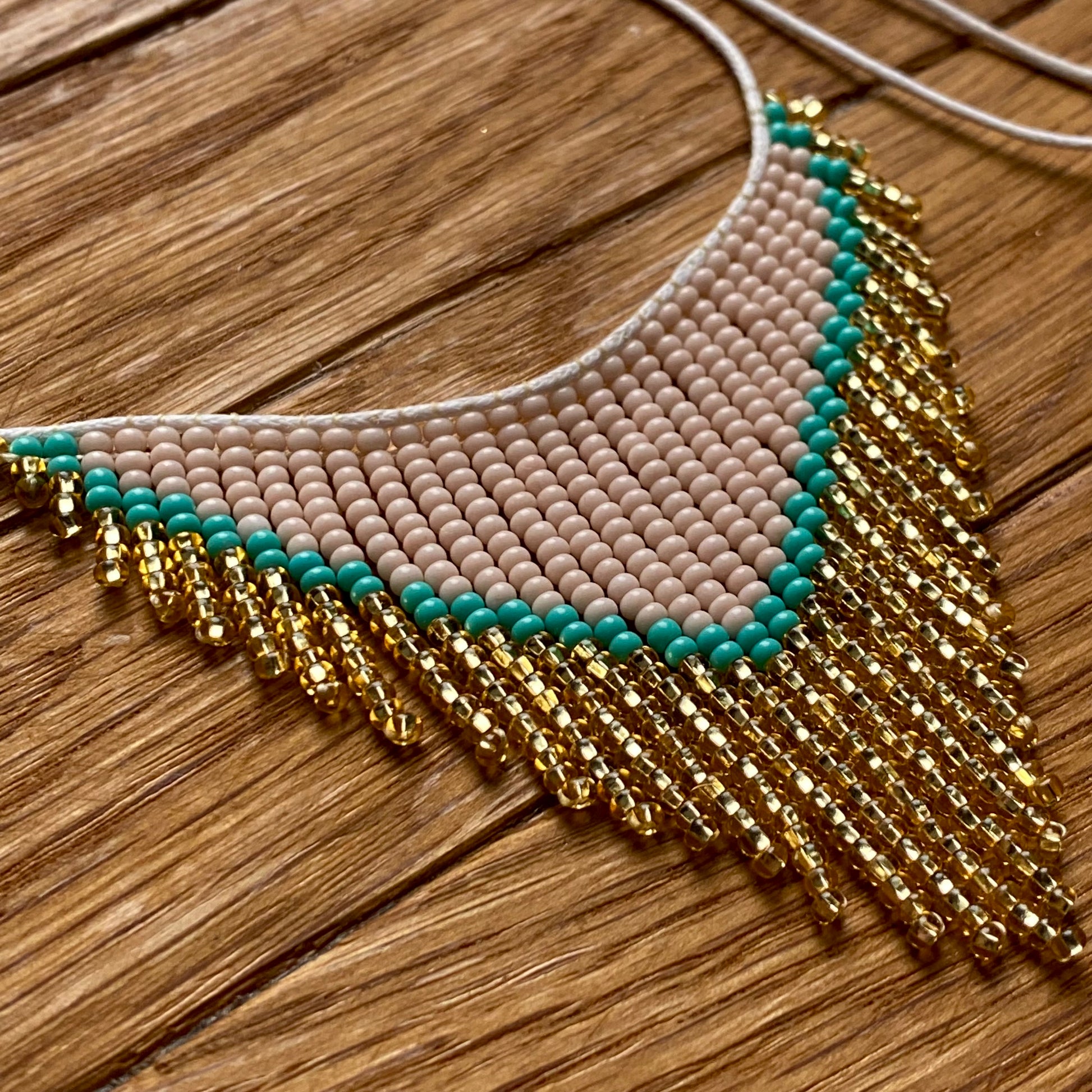 Glass seed beaded fringe